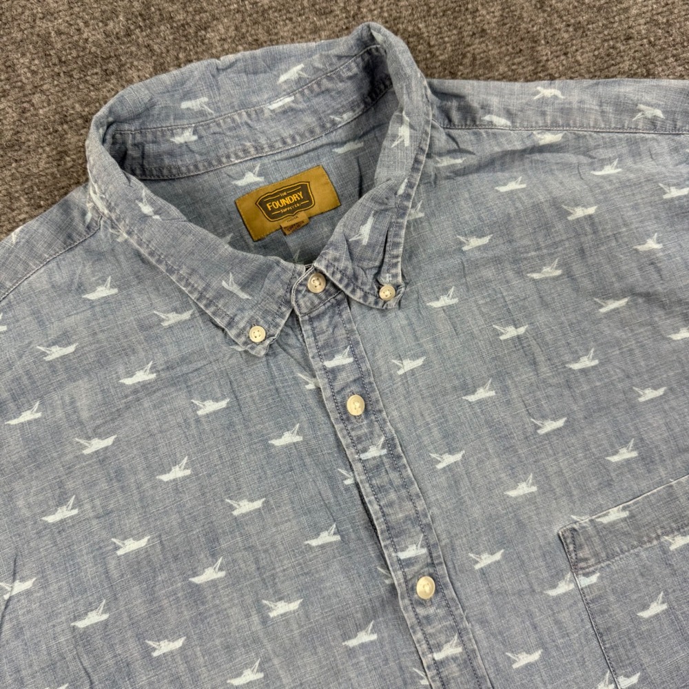 The Foundry Shirt Size 3XLT Blue Boat Print Short Sleeve Button Down Men's